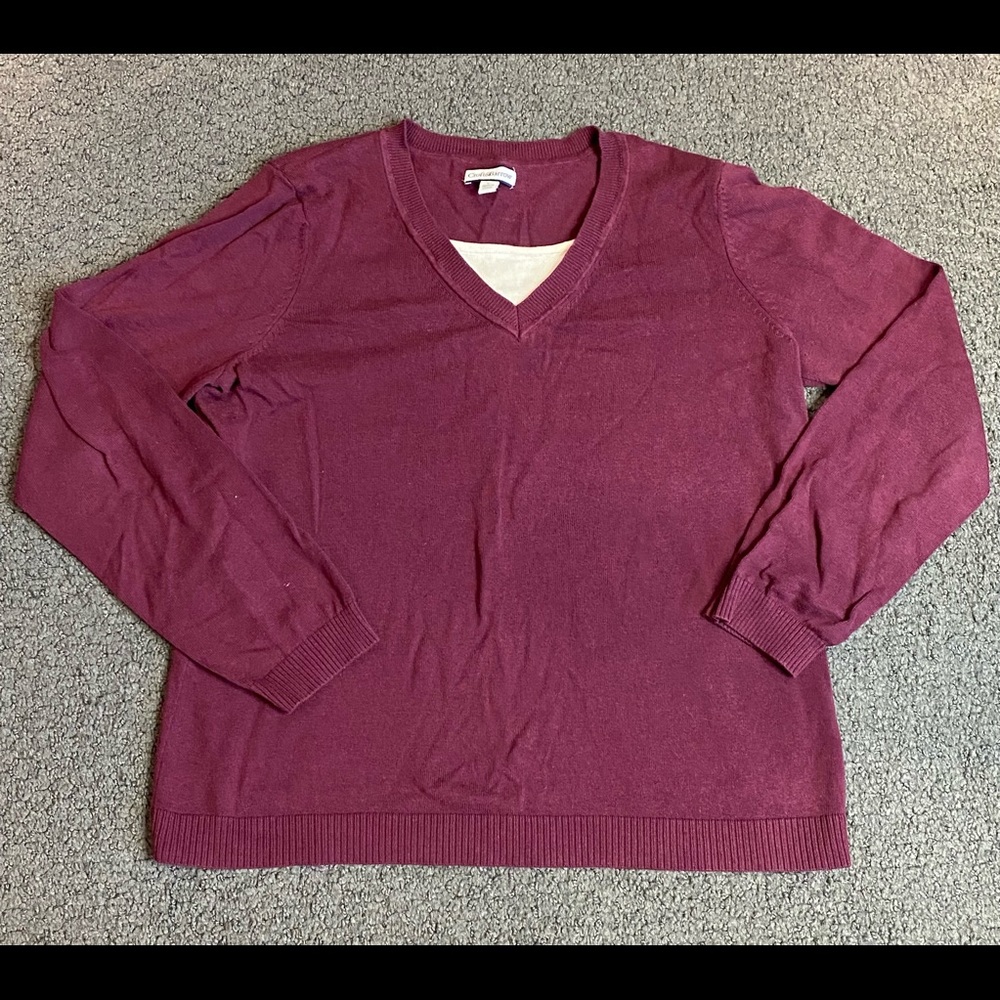 Croft & Barrow V-Neck Pullover Burgundy Sweater Large